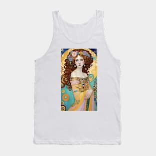 Gustav Klimt's Opulent Muse: Inspired Woman in Golden Splendor Tank Top